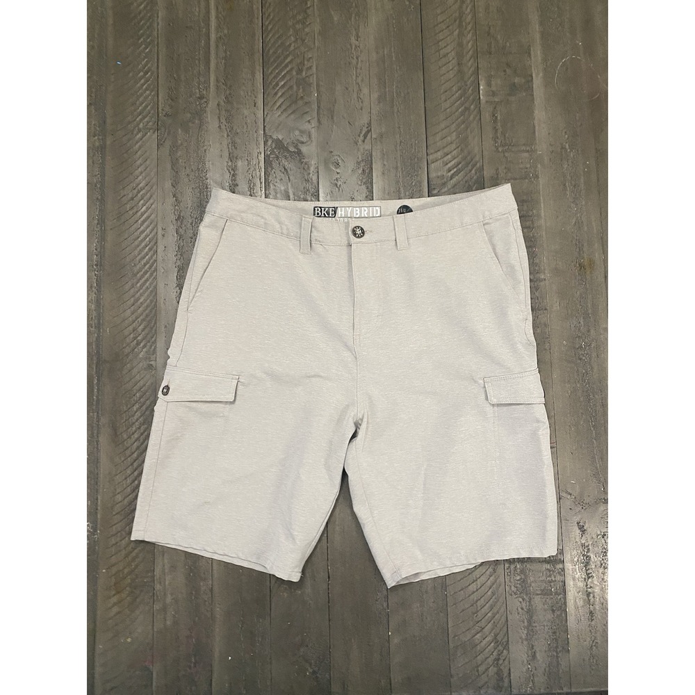BKE Buckle Hybrid Shorts Mens 36 Stretch Standard Fit Cargo Flat Front Beige